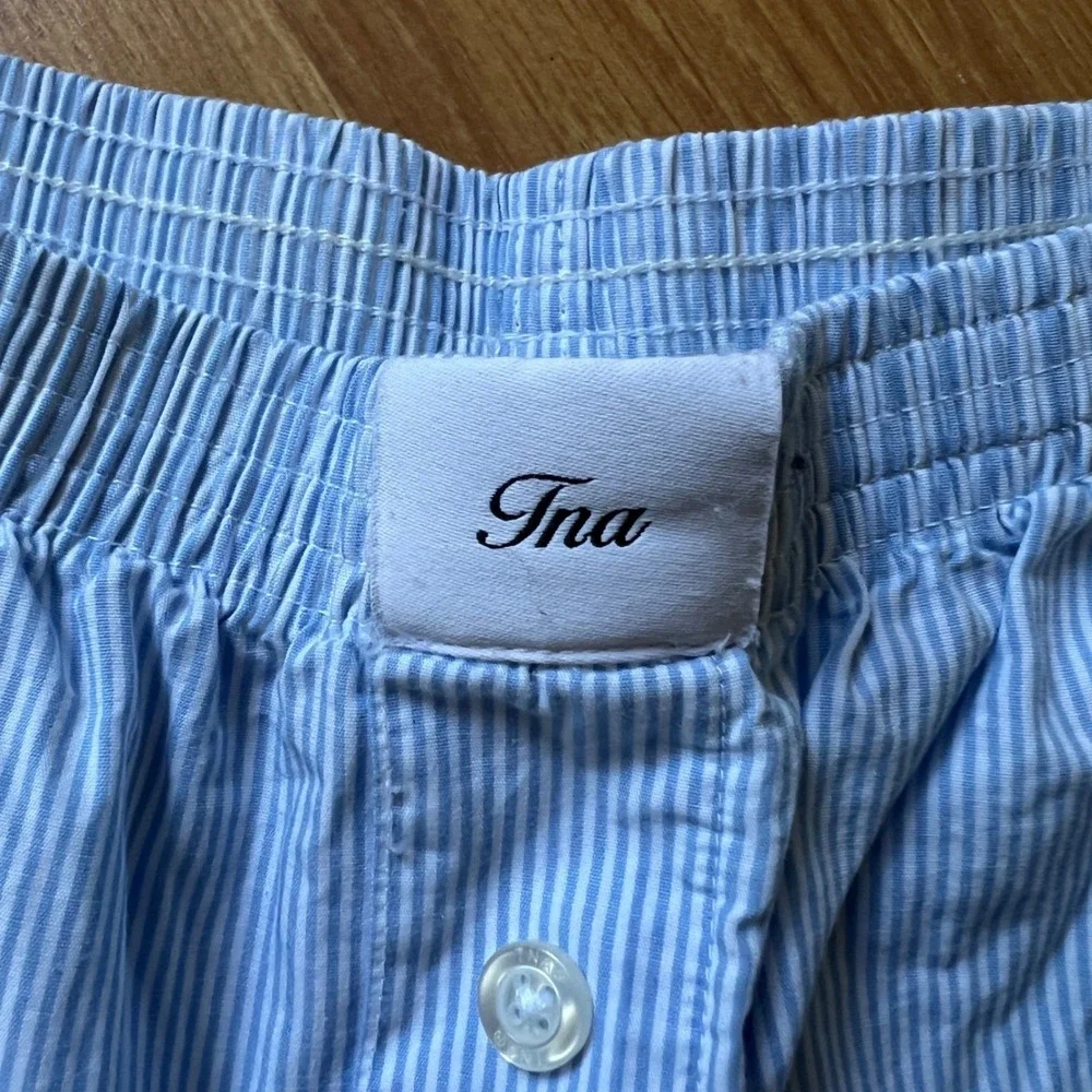 TNA Aritzia Poplin Pinstripe Wide Leg Pajama Pants Small Lounge Sleepwear Blue
